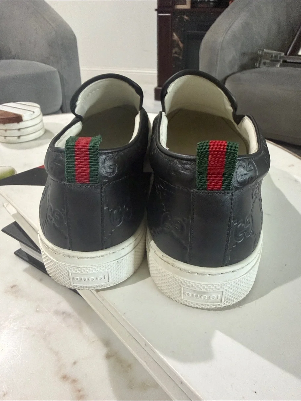 Gucci leather slip on sneakers